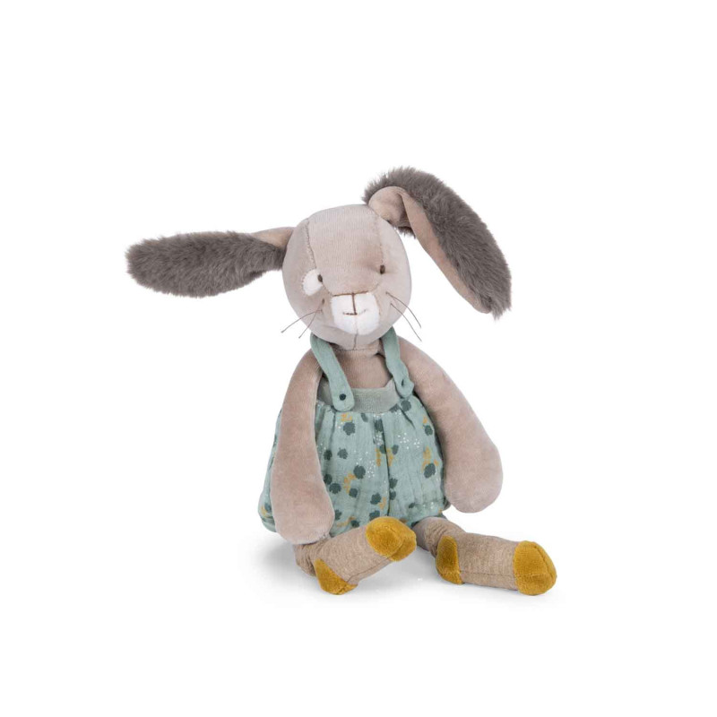 peluche lapin sauge assis de face