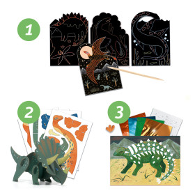 cartes à gratter, mosaïques et collage dinosaures