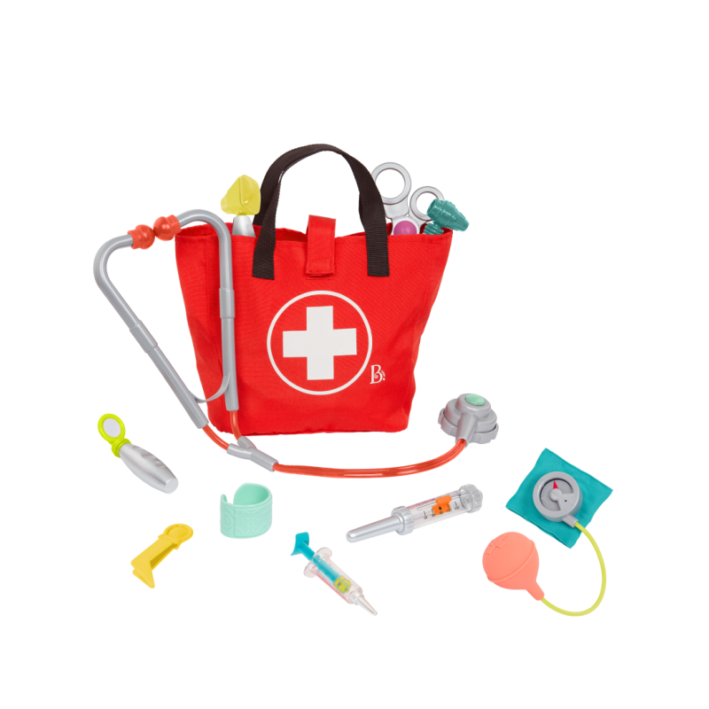 mini kit de médecin ouvert sur fond blanc