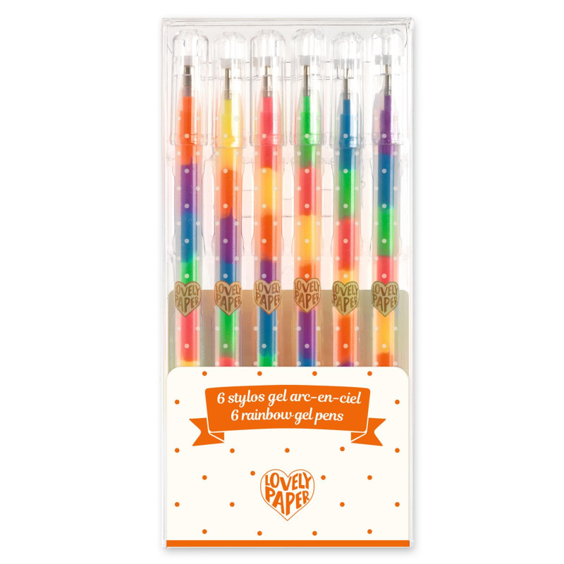 Etui 6 stylos gel arc-en-ciel