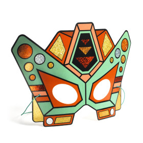 un masque super robot orange et vert