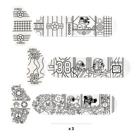 3 modèles de fusées non coloriées du kit dans le ciel