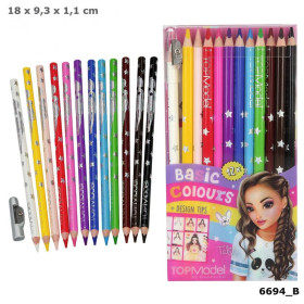 pochette 12 crayons de couleurs top Model et les 12 crayons à côté