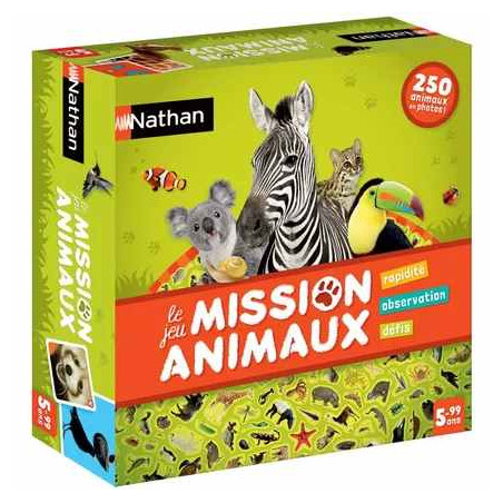 Boîte du jeu Mission Animaux de chez Nathan