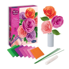 boîte du coffret fleurs en crépon roses et son contenu