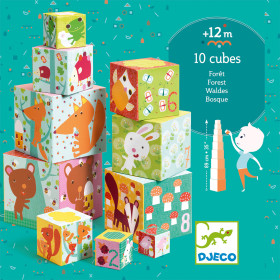 Première de couverture du jeu 10 cubes à empiler rigolos forêt.