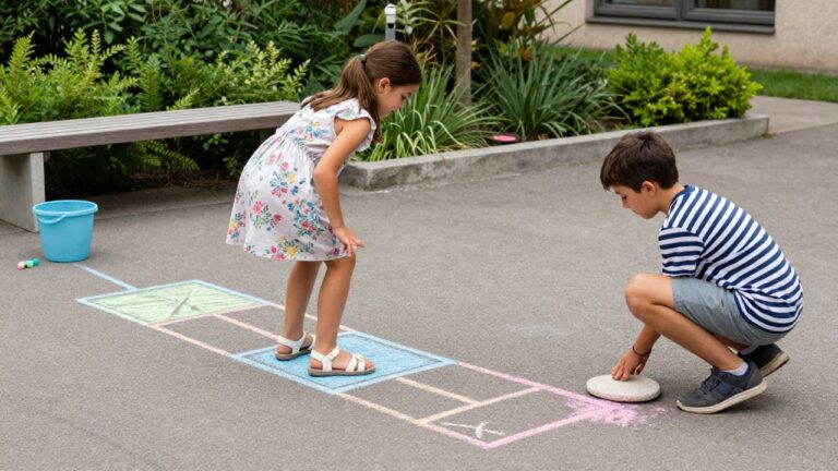 Illustration des règles du jeu de la marelle, un jeu traditionnel